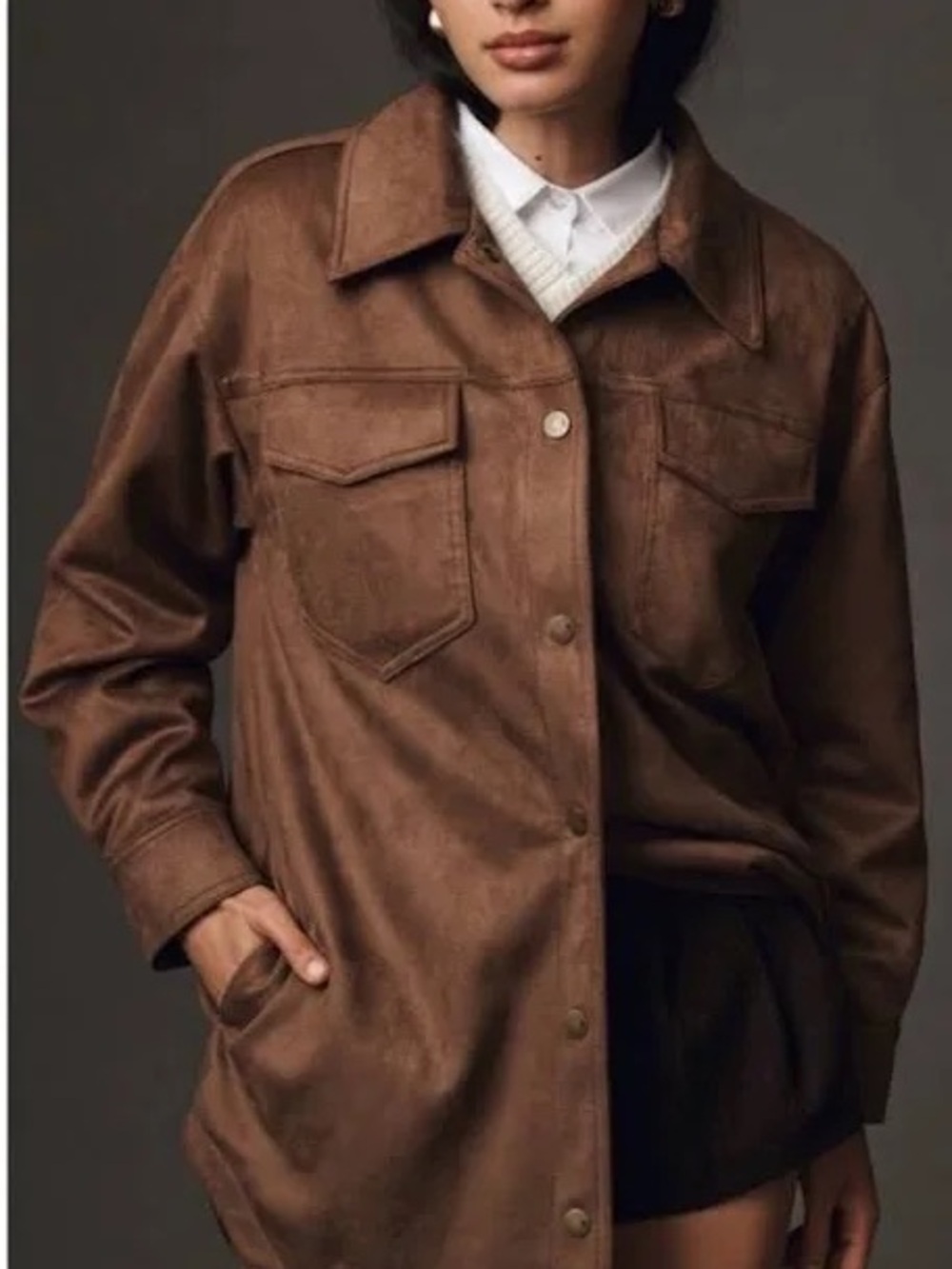 Pilcro Brown Button-Front Utility Jacket